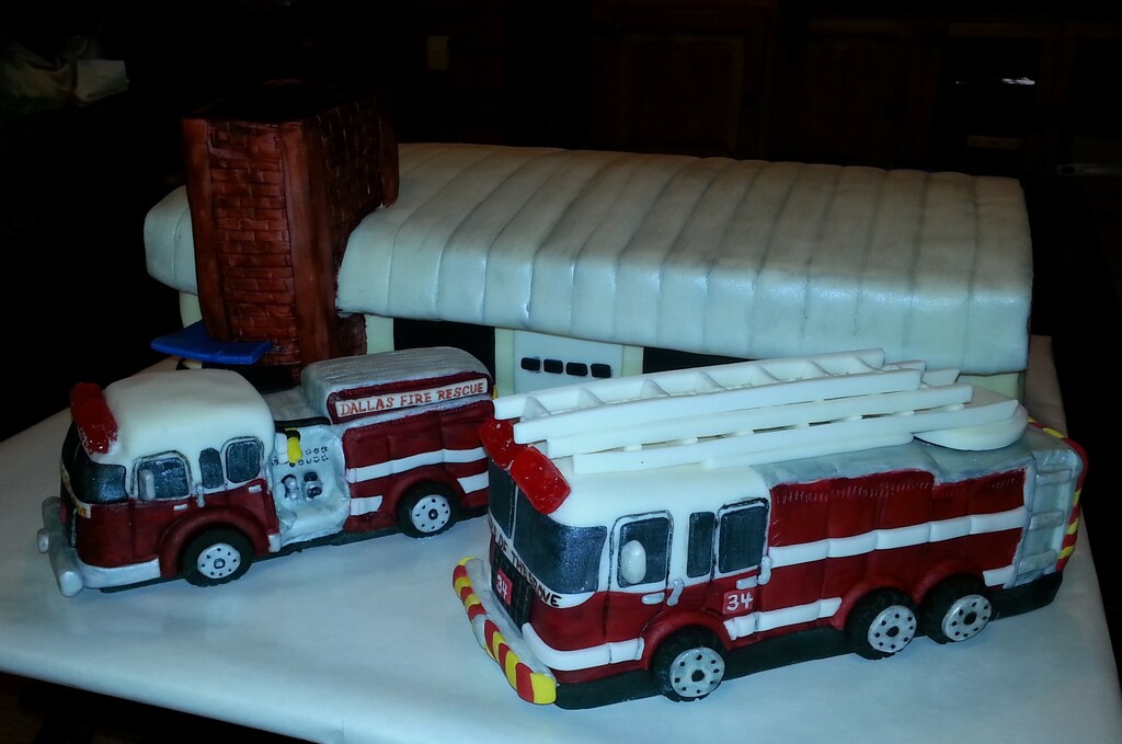 Fire Station and Firetrucks cakes