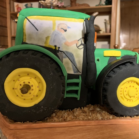 Hay Man Tractor Cake left