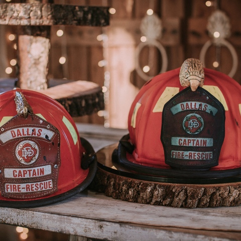 Fireman's Helmet Cake with Rusty's helmet