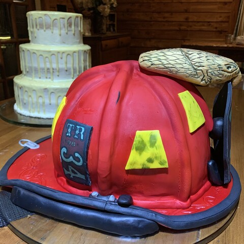 Fireman's Helmet Cake side