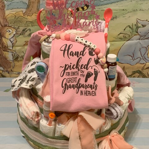 Diaper Cake made by Aunt Jaime front