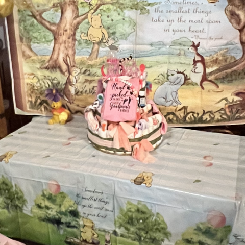Karis Grace's 100 Acre Woods Gift Table with Diaper Cake 