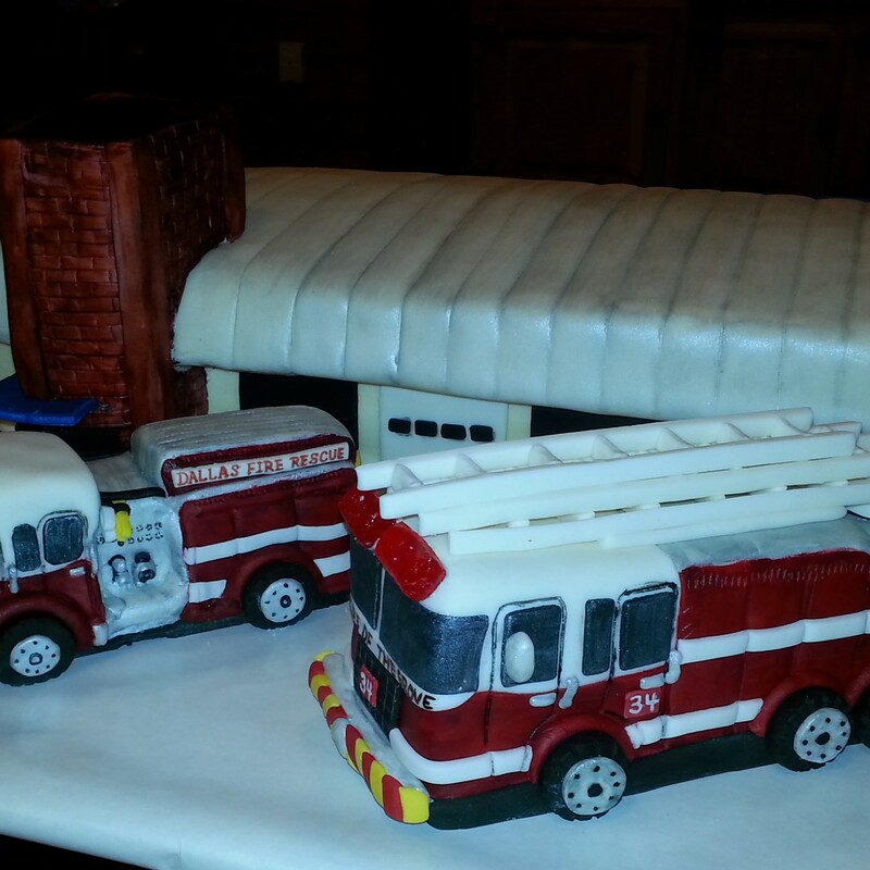Fire Station and Firetrucks Cake