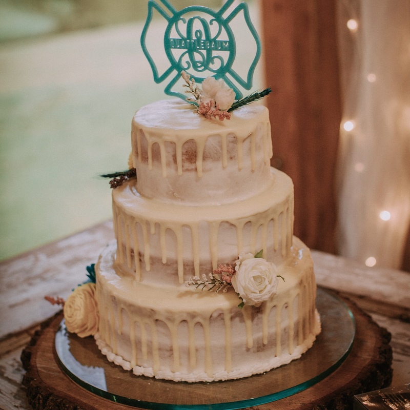 Ivory and Gold Drip Wedding Cake